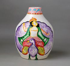 Handcrafted Ceramic Kalighat Kartikeya Folk Art Decorative Vase